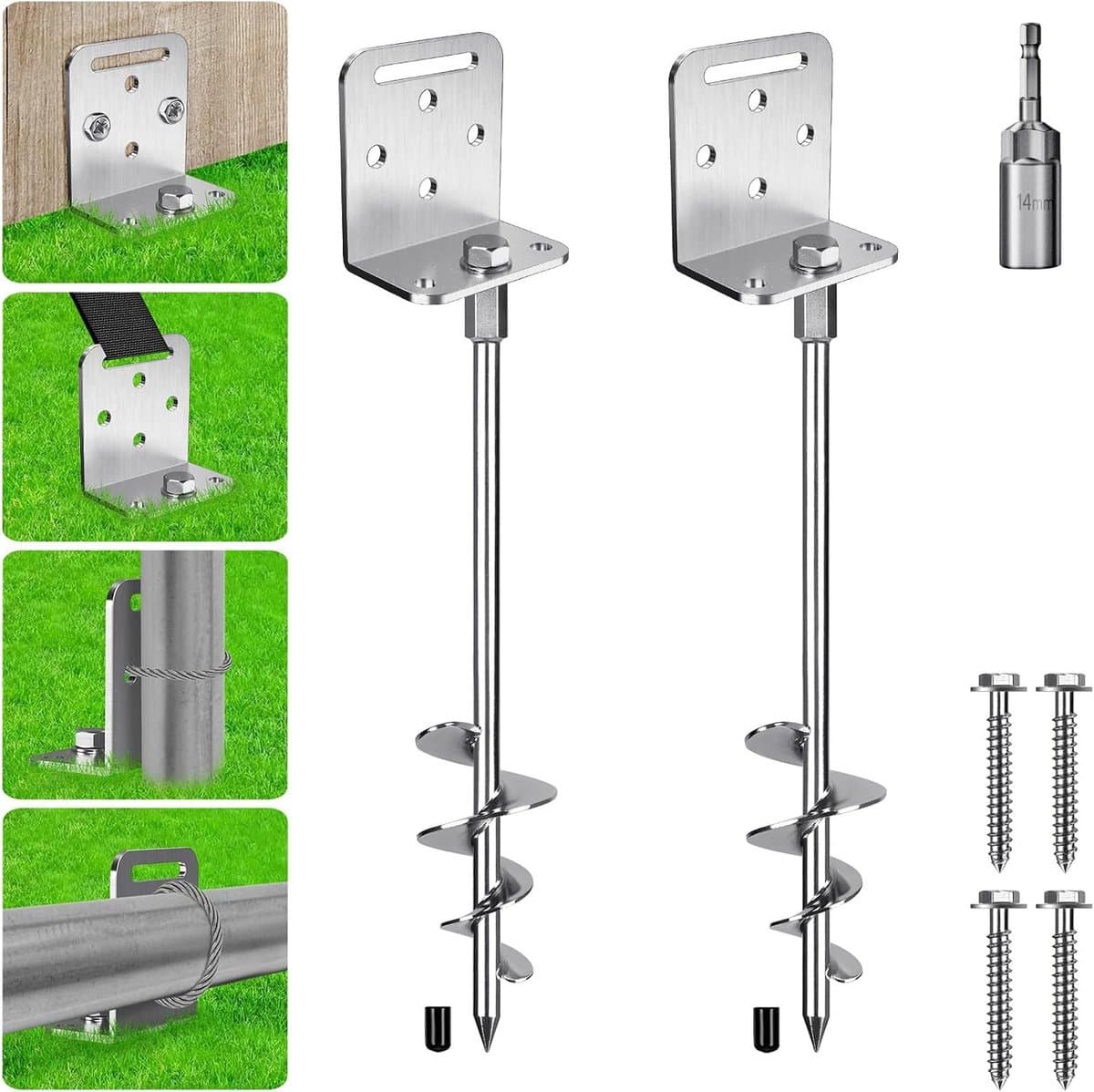 Grondanker - Zwart - 50 cm - Stalen Spiraalgrondanker met L-basis - Voor Camping en Tuinbevestiging — afbeelding 1