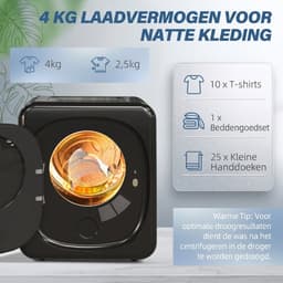 Mini wasdroger - Afvoerdroger - Compacte droger - Wasdroger - 4 kg - LED touchscreen - 6 programma's - Wandmontage - 53,5x46,5x64,5cm - 800W - Zwart — thumbnail 3
