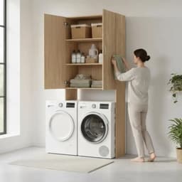 Noventra - Wasmachinekast - Wasmachine Ombouw - Opbergkast - 2 Deuren - 3 Opbergvakken - Houtlook - 64 x 25,5 x 190 cm — thumbnail 5