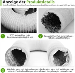 Afvoerslang Ø 150 mm lengte 6 m flexibel pvc aluminium buis airconditioning ventilatieslang flexibele slang aluminium voor mobiele airconditioning wasdroger afzuigkap droger — thumbnail 3