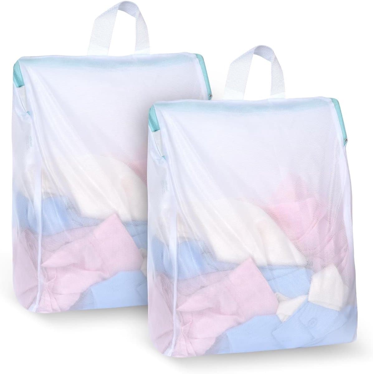 SnelShoppen - 2 Stuks Wasnet Klein 30 x 40 cm Wit met Ritssluiting en Handgrepen - Herbruikbare Waszak voor Fijnwasgoed, Ondergoed, Beha's en Babykled — afbeelding 1