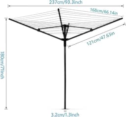 Roterende Waslijn - Kledingdroger Buiten - Kleding Luchten - 50 Meter Droogruimte - Opvouwbaar - Zwart — thumbnail 5