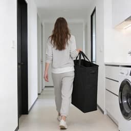 Opvouwbare Wasmand met Deksel - 45 Liter Slanke Wasmand Smal - Opklapbare Wasmand voor Badkamer en Slaapkamer - Kleine Wasmand Ruimtebesparend met Handvatten - Zwart — thumbnail 4