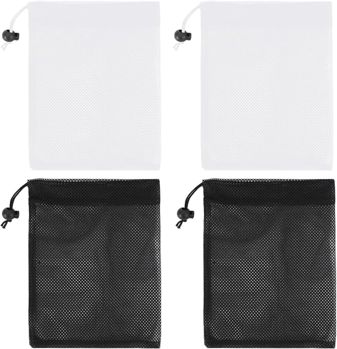 Thijox - 4 stuks Nettassen met Trekkoord 40 x 35 cm - Mesh Opbergzakken voor Kleding, Strand, Speelgoed - Handige Nethandtassen voor Kinderen - Zwart — afbeelding 1