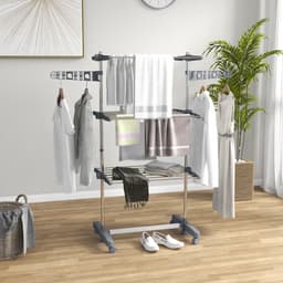MEUNIQ Droogtoren met wielen 142 x 55 x 152 cm, 3 niveaus, inklapbaar droogrek met verstelbare zijstang en zijvleugels, vrijstaand voor binnen, grijs — thumbnail 1