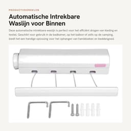 Dailygoods- Waslijn Automatisch Intrekbaar - Wanddroogrek - Waslijn Uittrekbaar Buiten - Waslijn Camping - Ruimtebesparend - Belastbaar tot 8kg - Wasdroger — thumbnail 1