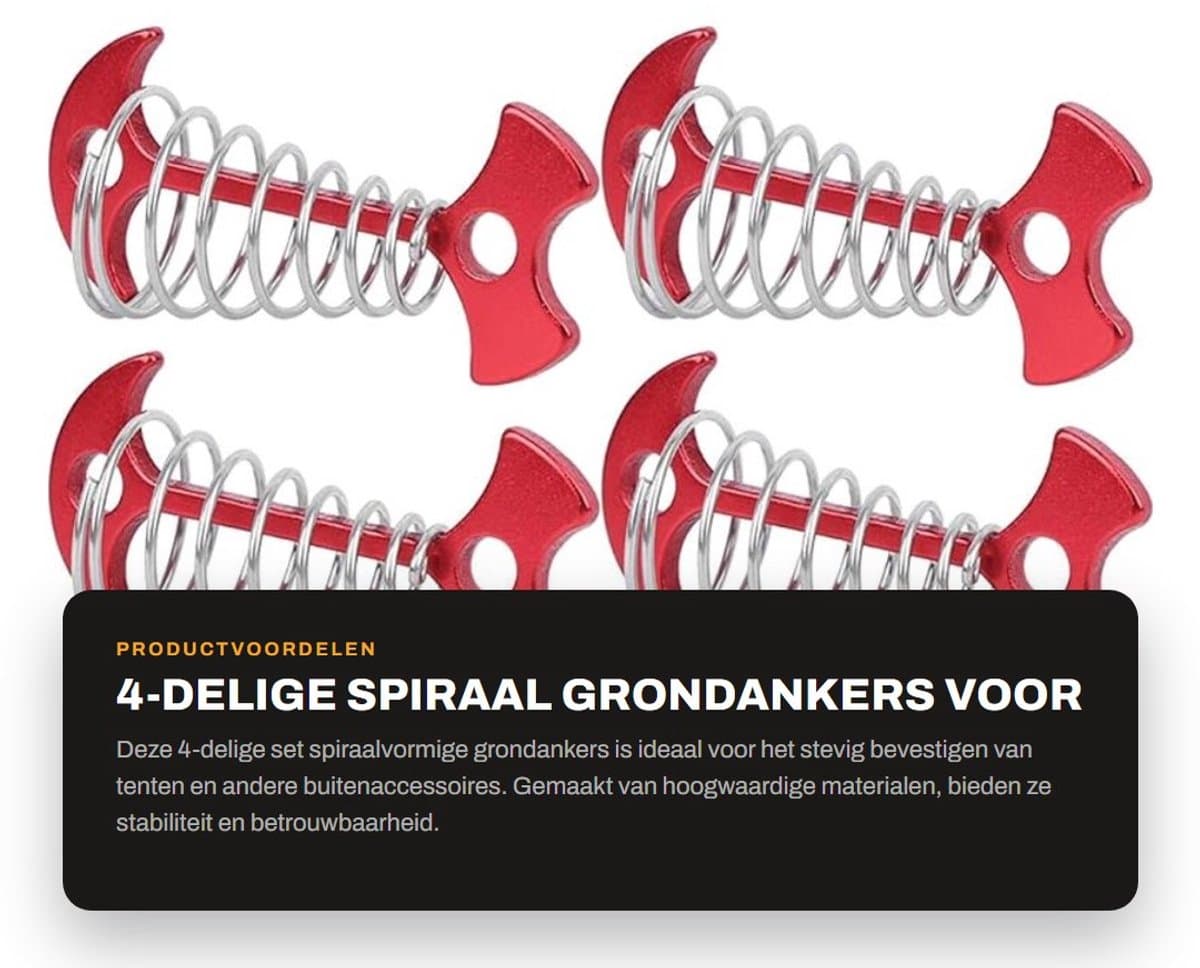 Dailygoods- Grondankers 4-delig - Spiraalvormig - Multifunctionele Tentaccessoires - Geschikt voor Houten Platforms - Aluminiumlegering/Roestvrij Staal - 7.7x3.6cm - Tentpalen — afbeelding 1