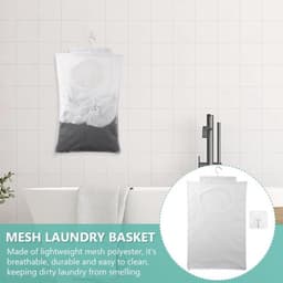Duurzame waszak - Op te hangen wasmand - Doorzichtige mesh-polyester - Wit - Zelfklevende haken - Perfect voor organisatie - Ideaal voor... — thumbnail 3
