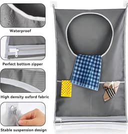 SnelShoppen - Hangende Waszak met Suction Cup en Deurhaak - Ruimtebesparende Waszak voor Vuile Was - Ideaal voor Camping, Verhuizen en Opslag - 77x50 — thumbnail 4