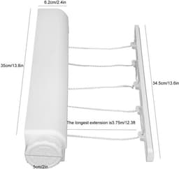 Waslijn Intrekbaar - Wanddroogrek - Kledingdroogtouw - Ruimtebesparend - 5 Touwen - Draagt tot 8kg - Droogtouw — thumbnail 5
