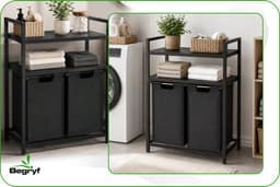 Begryf Wasmand met 2 vakken - metaal - zwart- 2 planken - 73 x 33 x 91 cm - 92l — thumbnail 3