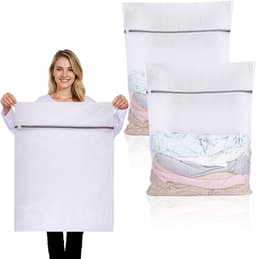 Grote Wasnetten voor Wasmachine, 60x80cm Herbruikbare Waszak met Rits voor Kleding, Shirts, Truien en Broeken (XXL, Wit) — thumbnail 1