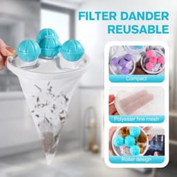 Filtergaas voor wasmachine - 5 Stuks - Wasmachinehaarfilter - Drijvend model - Filterend gaas - Herbruikbaar - Pluizenopvanger - Verwijdert haar van honden en katten - Voor de was - Blauw, Roze, Paars — thumbnail 4