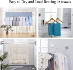 Dailygoods- Waslijn Intrekbaar 2,8M - Roestvrij Staal - Nylon - Binnen/Buiten - Hoge Belastbaarheid 10 kg - Eenvoudig te Installeren - Kledinglijn — thumbnail 3