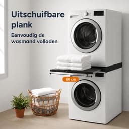 Tussenstuk voor Wasmachine & Droger - Extra stevig - Stapelkit - Met uitschuifbare plank - Universeel - Droogkast - Meubel - Skoov — thumbnail 3