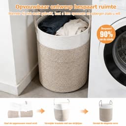 Lemonmax Ronde wasmand opbergmand - Gevlochten speelgoedmand met handvatten 58 L - Voor kinderkamer slaapkamer woonkamer - 38x50 cm - Wit Bruin — thumbnail 4