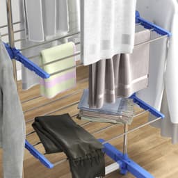 Opvouwbare Wasdroger Toren met Wielen 142x55x152cm Blauw Staal 3 Niveaus Zijvleugels 6 Zwivelwielen met Remmen — thumbnail 3