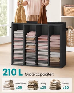 uJOY Wasmand - 4 praktische compartimenten - Inclusief 5 labels - 210 liter - Afneembare binnentas - Machinewasbare binnenzak — thumbnail 5