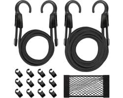 SnelShoppen - Pack van 2 Tension Rubber Hooks 1.5/3 m Elastische Expander met Dubbele Haak voor Zonnezeil, Fiets, Dekzeil en Waslijn met Winddichte Ge
