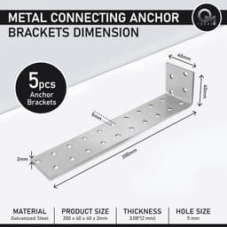 SnelShoppen - 5 x Platte Ankers (200x40x40 mm) Hoekverbinding van Gegalvaniseerd Staal, Corrosiebestendig, 24 Gaten, Voor Constructie en Verbouwing — thumbnail 4
