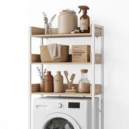 Wasmachine-rek - bruin-wit - 63x166,5x25 cm - met opbergruimte — thumbnail 5