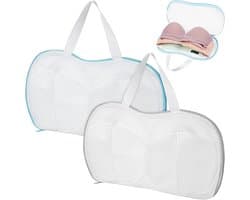 Waszakken voor beha's en ondergoed - 2 stuks, net voor de wasmachine, 30 x 15 cm, ideaal voor delicate kleding en wasbescherming, grijs en blauw