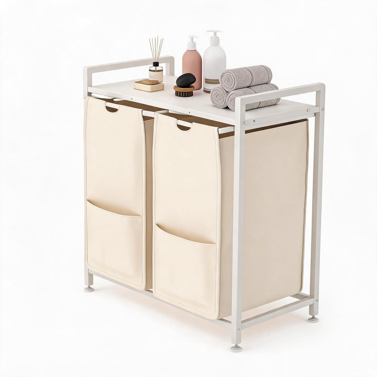 Danky Multifunctionele Wasmand - 96L 2-Vaks - Afneembare tassen - Verstelbaar frame met bovenopbergplank — afbeelding 1