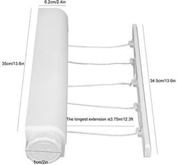 Intrekbare Waslijn Indoor Outdoor Kleding Drogen Touwhanger, Telescopische Wandgemonteerde Kleerhanger, Ruimtebesparend Massief Plastic Flexibele Wasdroger voor Wasgoed Thuis — thumbnail 5
