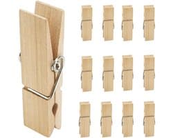 Thijox - 12 Stuks Grote Houten Wasknijpers 7,2 cm - Stevige en Zware Klemmen voor Was, Knutselen, en Decoratie - Natuurlijk Hout - Perfect voor Tuin,