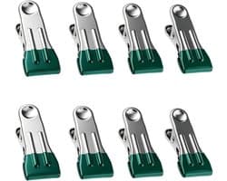 Metalen Wasknijpers - Robuuste Clips - Kleding Drogen - Rubberen Uiteinden - 8 Stuks - Groen