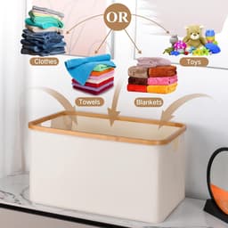 Opvouwbare wasmand – 45x30x22 cm, bamboevezel, badkamer/slaapkamer (beige) — thumbnail 2