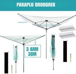 Damenzo - Droogmolen - Wasrek - Droogrek - Droogtoren - Wasrek inklapbaar - Wasrek staand - Waslijn - 153 x 153 x 176 cm — thumbnail 2