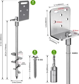SnelShoppen - Set van 4 Grondankers Schroef 76 cm voor Stacaravan, Trampoline, Schommel, Tent, Schuur, Luifel, Hek - 7,1 cm Brede Spiraal met L-Beugel — thumbnail 2