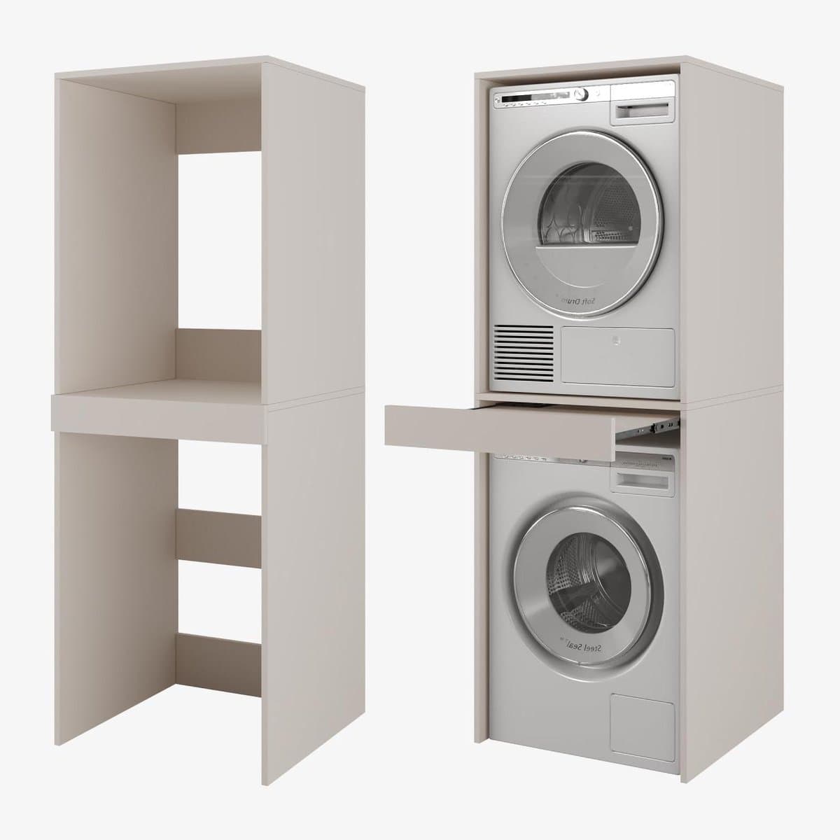 Badkamerkast Hoge Kast - Wasmachinekast Opbergkast - Wassen En Drogen - Uittrekbaar Werkblad - 66 cm Breed - Cashmere — afbeelding 1