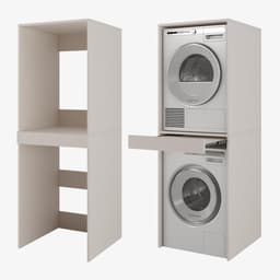 Badkamerkast Hoge Kast - Wasmachinekast Opbergkast - Wassen En Drogen - Uittrekbaar Werkblad - 66 cm Breed - Cashmere — thumbnail 1