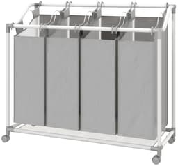 Verrijdbare wasmand, waskar, wasmand op wieltjes met 4 uitneembare zakken, 4 x 40 l, 97 x 38 x 81 cm, grijs — thumbnail 4