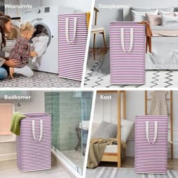 Set van 2 wasmand, 80 liter, grote opvouwbare wasbox, wasverzamelaar, wassorteerder, opbergdoos met handgrepen voor kleding, handdoeken, speelgoed, paars — thumbnail 3