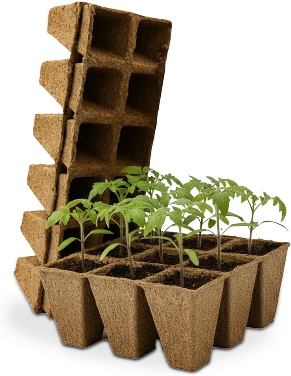 - Set van 120 biologisch afbreekbare plantenpotten van natuurlijk turf voor broeibed en tuin, directe verplanting, gezonde wortelgroei, milieuvriendelijk — afbeelding 1
