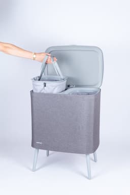Novici wasmand grijs 60L - wasmand op pootjes - wasmand op poten - wassorteerder met 2 vakken - wasbox - grijze wasmand — thumbnail 5