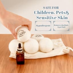 SnelShoppen - Set van 6 Wasdroger Ballen, Hypoallergene Nieuw-Zeelandse Wol, Natuurlijke Wasverzachter, Dons Ballen met Opbergtas, Ideaal voor Droger — thumbnail 3