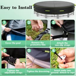 Zwembadafdekking Ø 304,Passende Zwembadhoes voor Zwembaden van Ø260-300 cm,met Reflectiestrip & Grondankers, Zwembadafdekking met UV-bescherming,Voor Bovengrondse Zwembaden en Trampolines — thumbnail 2
