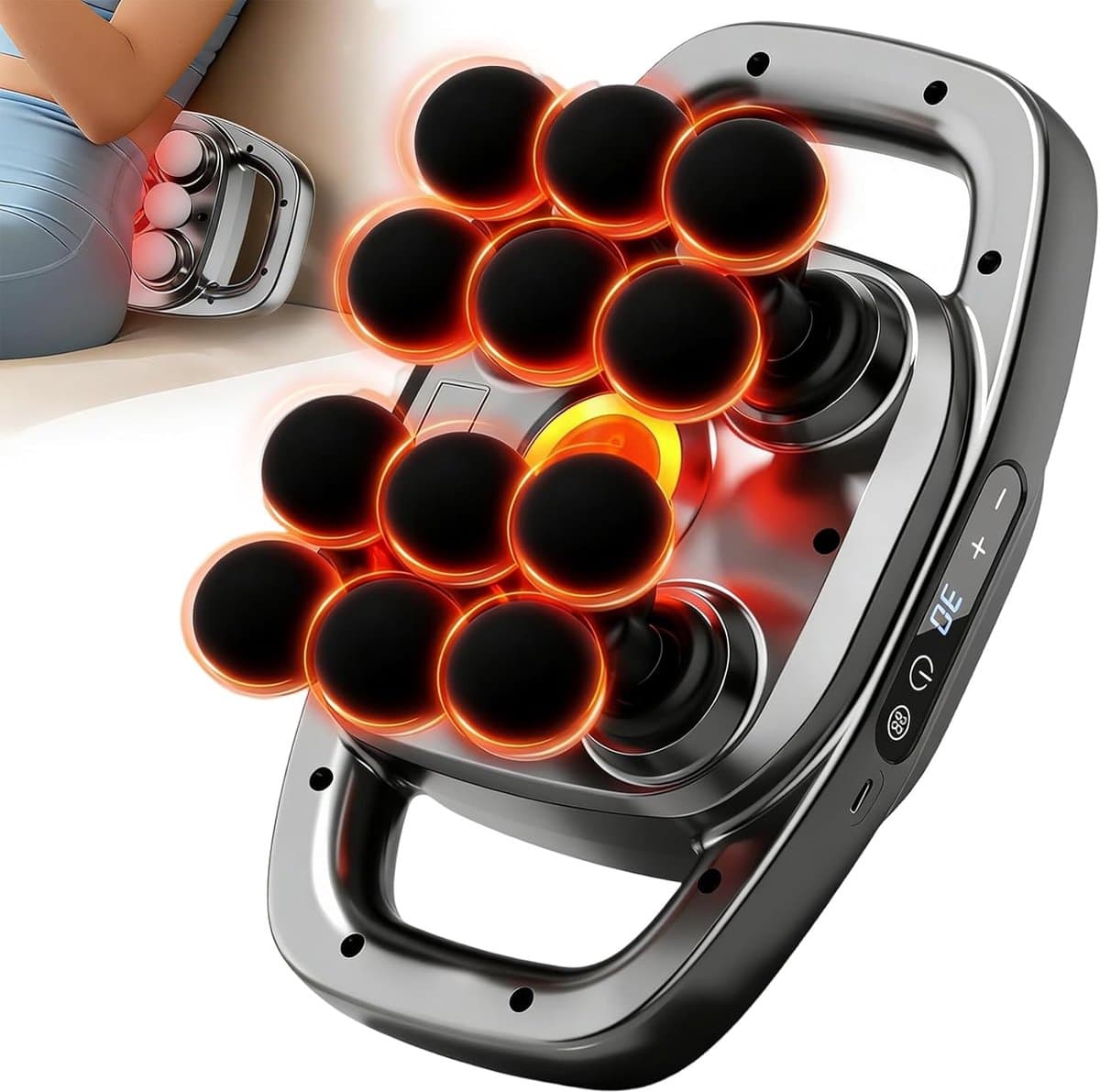 SnelShoppen - Massagepistool met 12 Verwisselbare Kappen, Krachtige Motor 2800 RPM, Ergonomisch Ontwerp voor Rug, Schouders, Benen en Voeten, Stil en — afbeelding 1