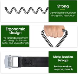 SnelShoppen - Boden Anchors 4-pack met Lashing Straps (2.5 m) voor Trampolines, Sterke Grondspikes, Weerbestendig voor Buitengebruik, Ideaal voor Tuin — thumbnail 2