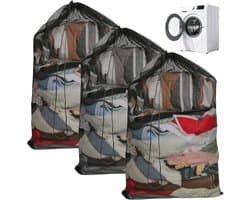 SnelShoppen - Pack of 3 Grote Waszakken voor Wasmachine 60x90cm met Koordsluiting, XXL Fijnmazige Waszakken voor Kleding, Beddengoed, Speelgoedopslag,