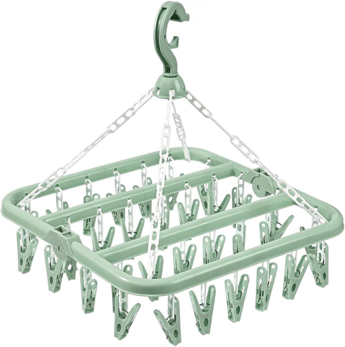 SnelShoppen - Opvouwbare wasrek met 32 clips voor ondergoed en kleine was, 360° draaibaar, hoogwaardig PP plastic, ideaal voor thuis en op vakantie — afbeelding 1