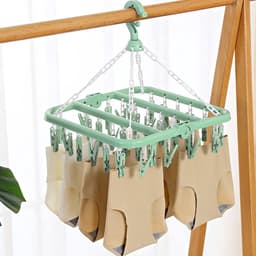 SnelShoppen - Opvouwbare wasrek met 32 clips voor ondergoed en kleine was, 360° draaibaar, hoogwaardig PP plastic, ideaal voor thuis en op vakantie — thumbnail 5