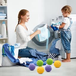 SnelShoppen - Wasballen voor Wasmachine - 9 Stuks Herbruikbare Rubberen Siliconen Drogerballen - Vermindert Rimpels en Klevende Was - Groen, Geel, Paa — thumbnail 2