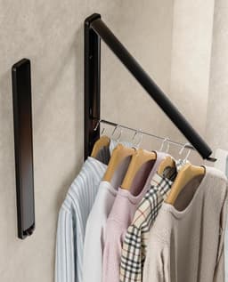 YAGXIG Opvouwbaar wasrek - Wandmontage - Uitschuifbaar - Geschikt voor het organiseren en opbergen van wasgoed in de wasruimte - Ook geschikt voor studentenkamers, kledingkasten, balkons en wasruimtes (1 stuk, metaal, zwart) — thumbnail 1