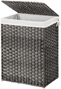 Wasmand – Handgeweven – Met deksel – 90 L – Polyrotan – Grijs — thumbnail 2