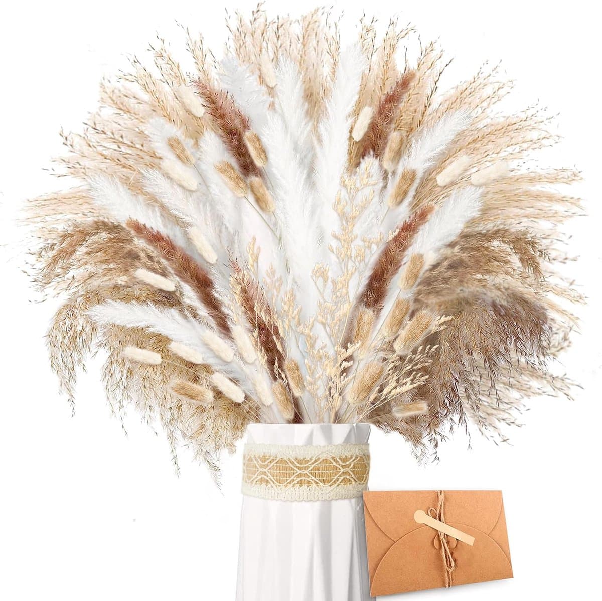 Gedroogd Pampasgras - 83 Stuks Natuurlijke Gedroogde Bloemen, Bruin, Wit Pampasgras, Lagurus Decoratie en Gedroogde Bloemen Boeket voor Bruiloft Woonkamer Vazen Boho Home Feest Decoratie — afbeelding 1